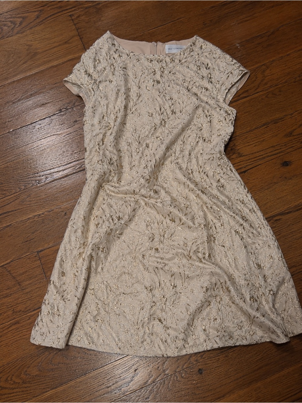 Embroidered Cream Mini Dress with Gold Accents Sz L